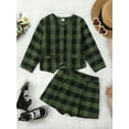 thumbnail image 3 of ZAXARRA Kid Girl Fall 2Pcs Outfit Plaid Print Long Sleeve Round Neck Button Front Tops Skirt Elegant Clothes, 3 of 9