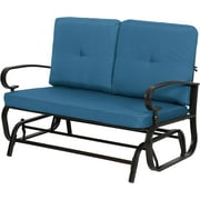SUNCROWN Outdoor Swing Glider Rocking Chair Patio Bench for 2 Person, Garden Loveseat Seating Patio Steel Frame Chair Set with Cushion, Peacock Blue