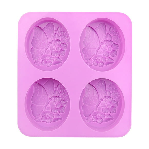 Meiiso 4 Butterfly Flower Oval Handmade Cake Mold Bread Mold Food Grade Silicone Diy Baking Food Grade Machine Washable\Easy to Clean Muffin Pastry Bread Plastic Mold, A