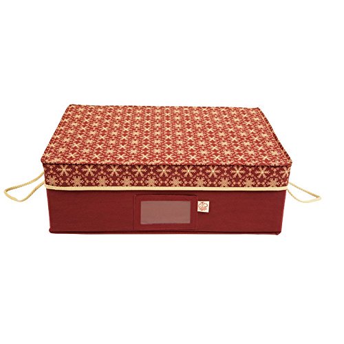 Simplify 27 count stackable christmas ornament storage box red (dims: 12'x 12'x 12') (item:9005 Santa's Bags Christmas Ornament Storage Box Red Fabric 20 in. x 14 in. x 16.5 in. By Santas Bags