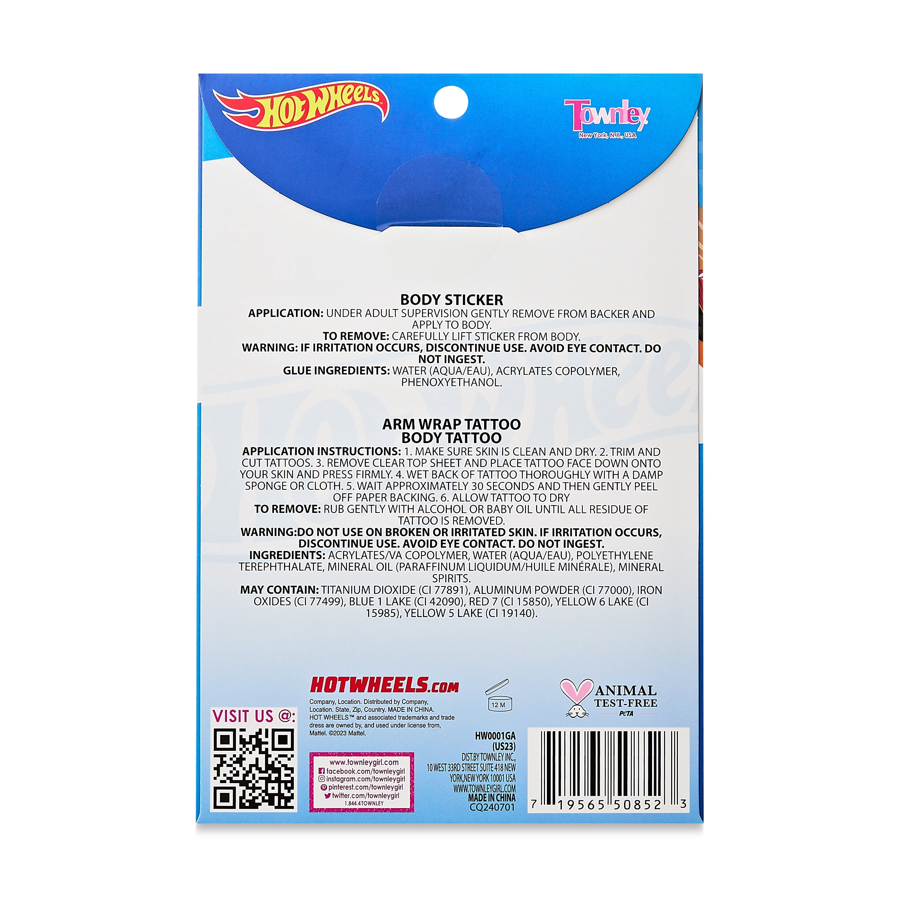 Hot Wheels Body Tattoo Sheet