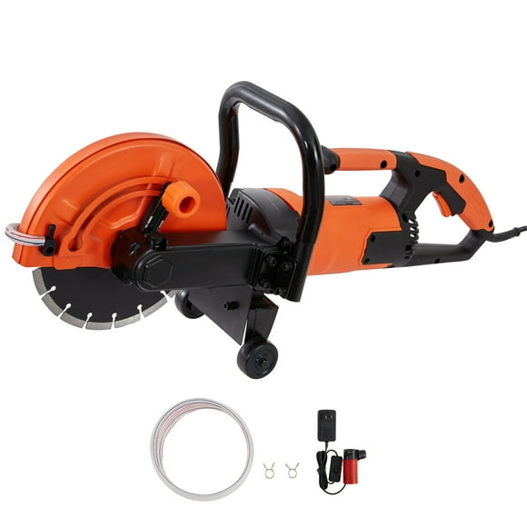 KFFKFF Powered Concrete Saw, 9 inch, 1800 W 15 A Motorized Circular Cutter with 3.5 inch Depth of Cut, Dual-Purpose Disk Cutter with Water Line, Pump, and Blade, Suitable