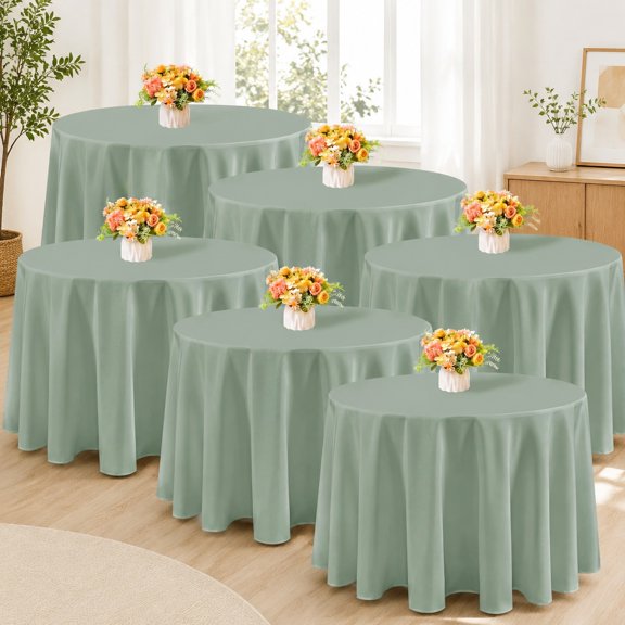 6 Pack Sage Green Round Tablecloths 120 Inch Diameter - Wrinkle & Stain Resistant, Washable Polyester for Wedding, Party, Banquet, Thanksgiving, Fall Events