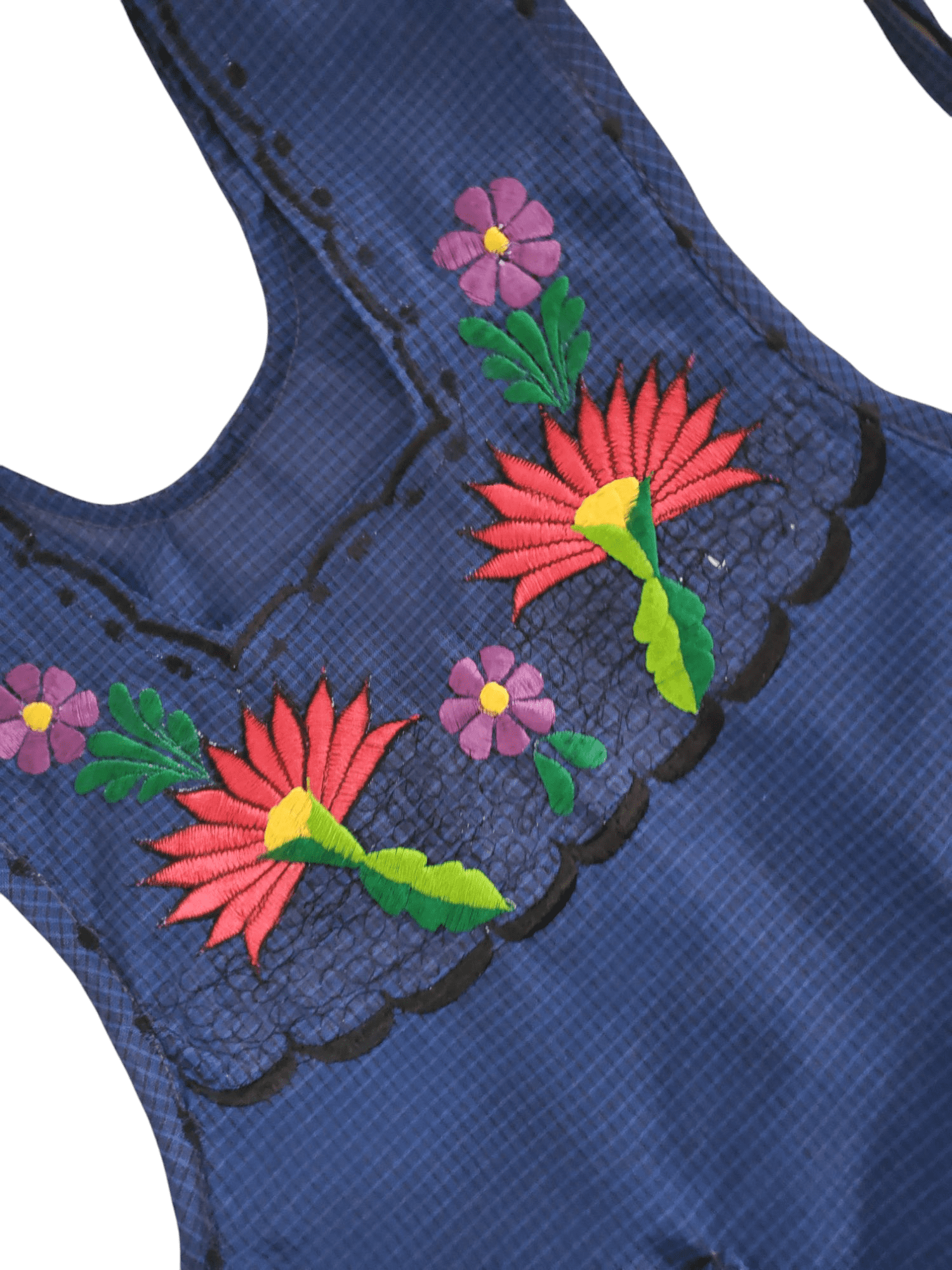 Authentic Traditional Mexican Apron for Women with Pockets and Beautiful Flower Embroidery - Mandiles para Mujer Mexicanos Mandil escapulario mandil Artesanal cobbler apron smocks - Blue