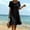 Black, variant on Qulqfy Summer Dresses for Women Cotton Linen Scoop Neck Plus Size Midi Dress Short Sleeve Black Casual Ruffle Button Vacation Sundress L
