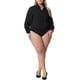 thumbnail image 2 of FAB CURVES Blusas de bodysuit de oficina de manga larga con botones para mujeres de tallas grandes 3X Negro, 2 of 6