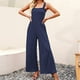 thumbnail image 3 of Mono Casual De Verano Trajes de mono para mujer Traje diario de color sólido sin espalda de corte bajo (Azul XL) Cgtredaw para Mujer Azul T M, 3 of 6