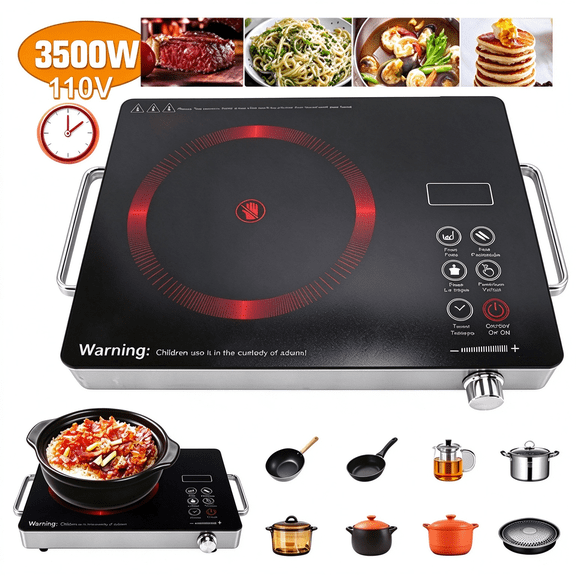 Electric Ceramic Stove, 3500W Portable Cooktop, Infrared Induction Cooker Hot Plate Knob Control Temperature & Touch Control, One-piece Panel, for All Cookware