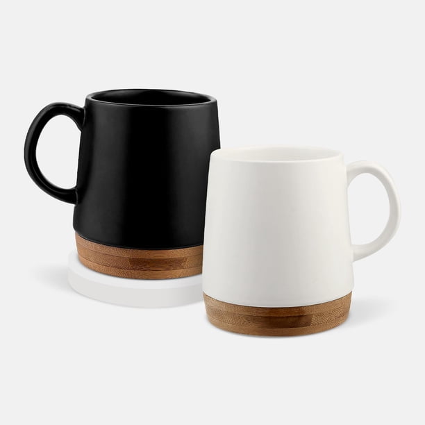 Paquete con 10 piezas de Taza cerámica mate con base bambú elegante 16 Oz negro 10 x 11