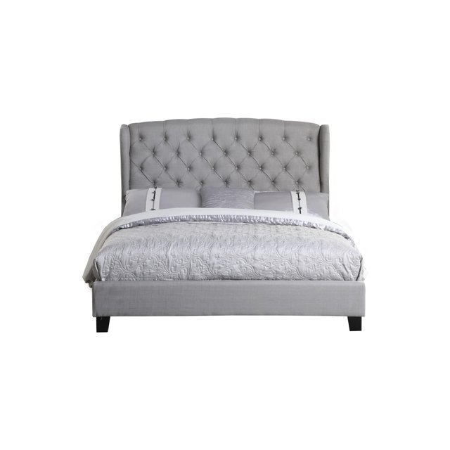 Best Master Furniture Yvette Upholstered Tufted with Wingback Platform Bed King, Grey