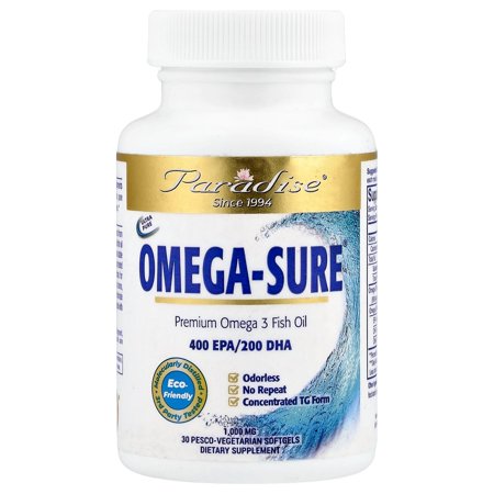 Paradise Herbs Med-Vita Omega-Sure Omega-3 Fish Oil 1000 mg - 30 Gelatin Free Liquid Vgels