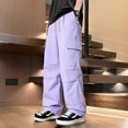 thumbnail image 5 of Men's Wide-Leg Cargo Pants - Drawstring Waist & Adjustable Cuffs for Streetwear & Casual Outfits Light Purple M, 5 of 5