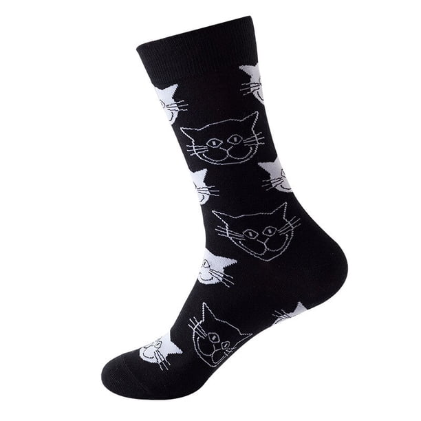 Calcetines de algodón con dibujos de animales para hombre, medias de tubo medio con diseños coloridos de perros y gatos, suaves, de Color rojo, negro y blanco