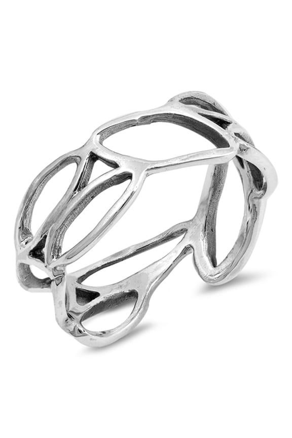 Eternity Abstract Leaf Cutout Filigree Ring .925 Sterling Silver Band Jewelry Female Male Size 7