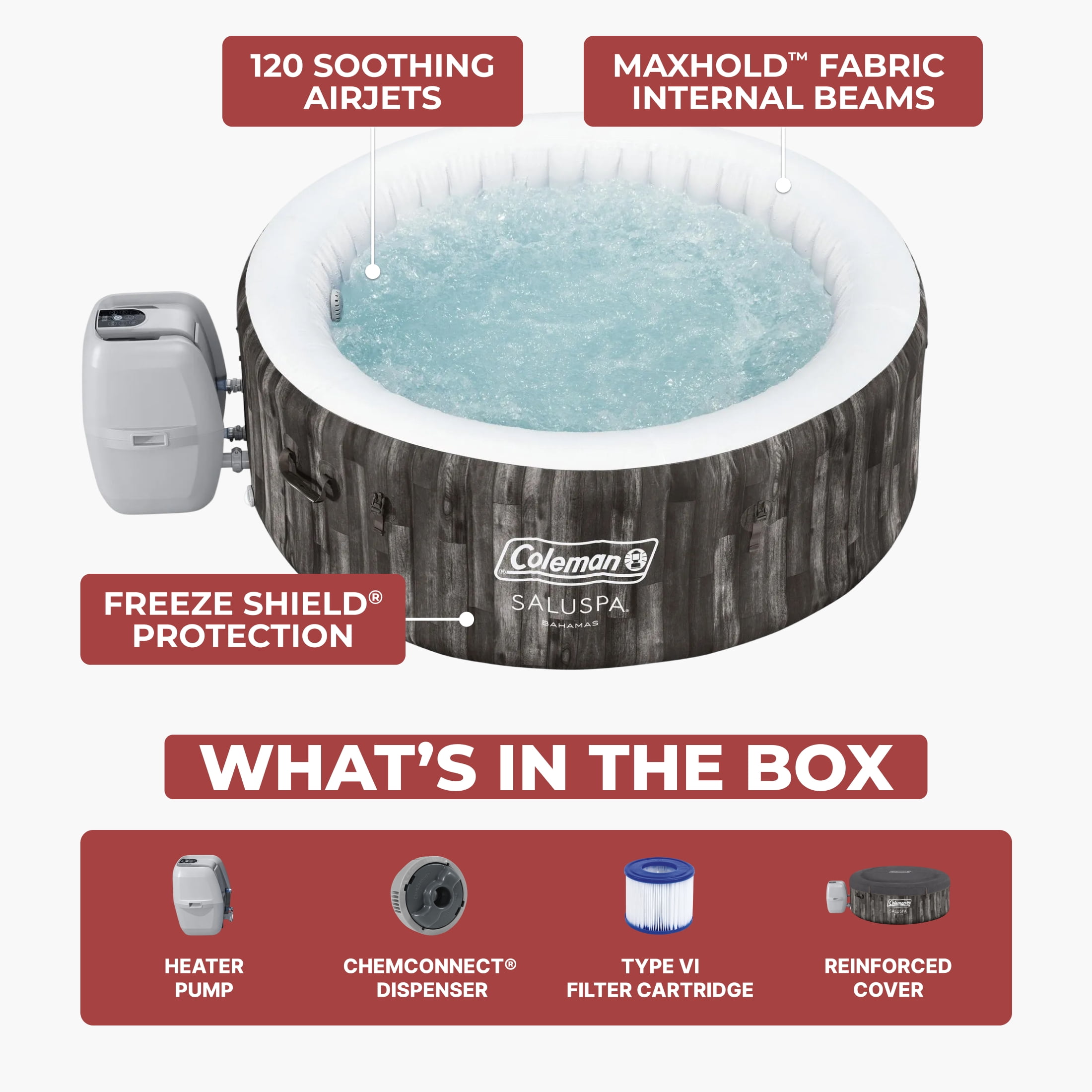Coleman SaluSpa Bahamas AirJet 2-4 Person Circle Inflatable Hot Tub with Pump #P08411