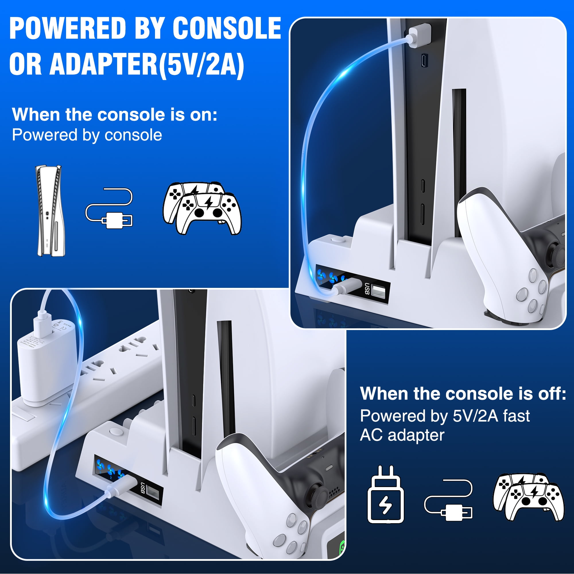  Skywin PS5 Stand - Compatible Playstation 5 Console Cooling  Stand, PS5 Controller Charger, and 14 Disc Game Rack - Keep All Your Playstation  5 Accessories Organized in One Place : Video Games
