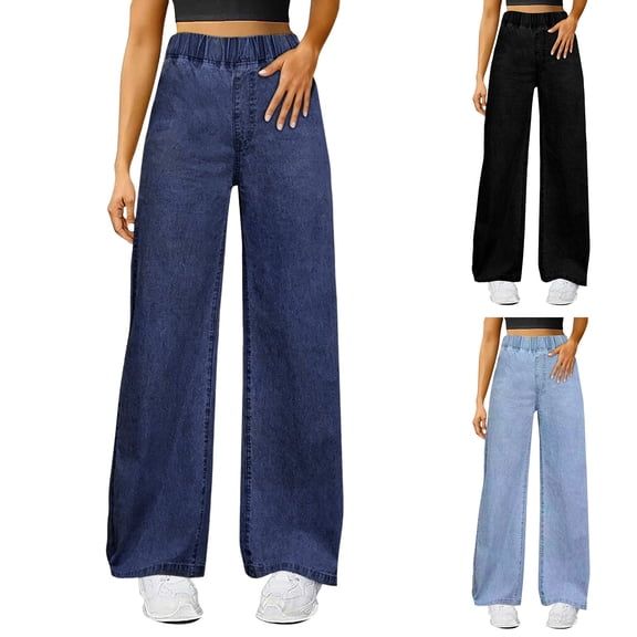 larppty Women's Wide Leg Jeans Low Rise Baggy Loose Casual Black Denim Pants Boyfriend Jeans（Dark Blue，S/XXS）
