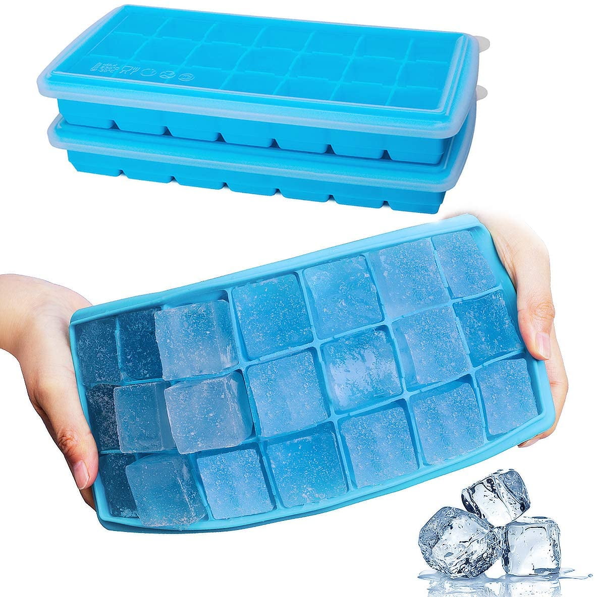 Freshware Silicone Ice Cube Trays, 2-Inch, Blue, 8-Cavity - M