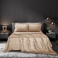 thumbnail image 2 of AiMay Italian Style  6 Piece Satin Bed Sheet Set Stripes Super Soft Deep Pocket 1800 Luxury Rich Silk 1 Flat Sheet 1 Fitted Sheet 4 Envelope Pillowcases Stain-Resistant Wrinkle Free (King,Taupe), 2 of 7