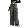 thumbnail image 2 of Women'S Plaid Leopard Print Straight Leg Pants Elastic Waist Y2K Trousers Bottoms with Pockets Leopard Black M, 2 of 9