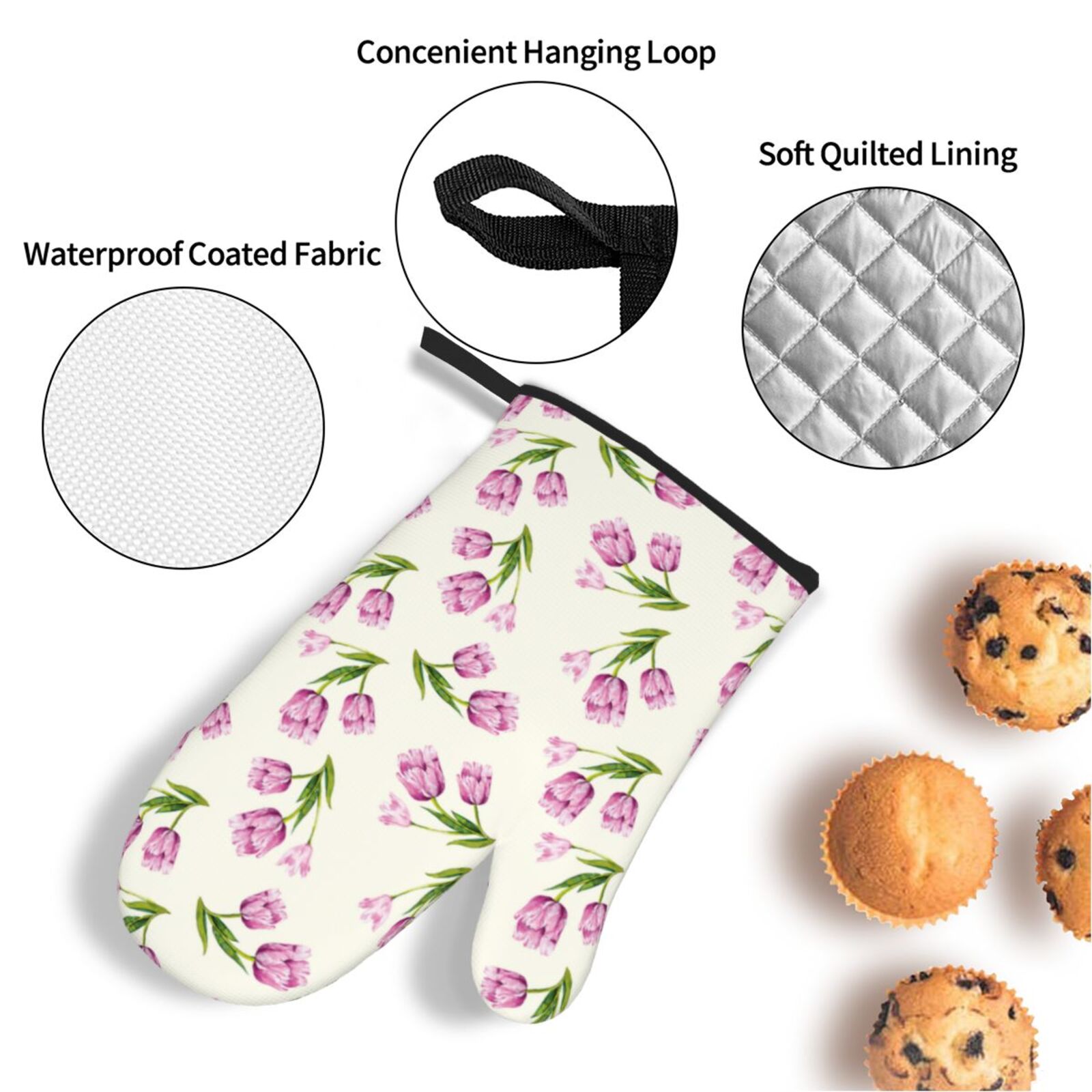 Naloa Tulips Flowers Oven Mitts and Pot Holders 4 pcs Set, Cooking Baking Grilling Kitchen Oven Glove for Cooking