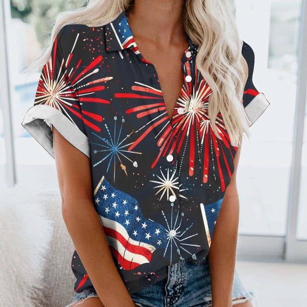Fiudx Liquidación de Ahorros de Verano Blusas de Manga Corta Estampadas con Flores y Plantas Cómodas Informales Regulares para Mujer a La Moda