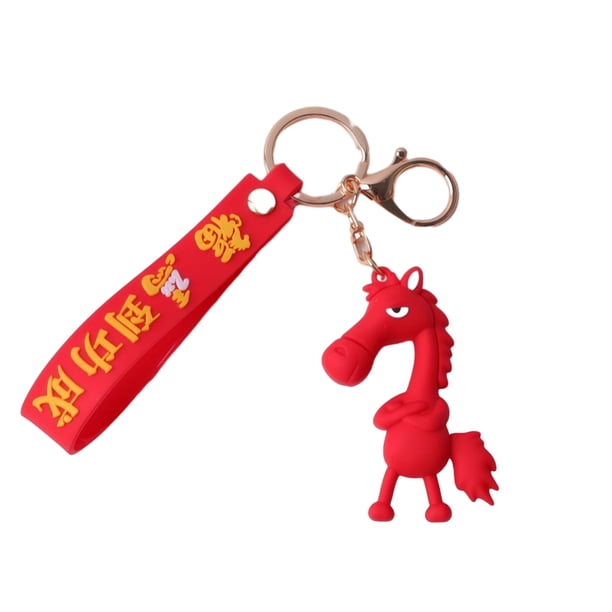 Llavero con colgante de caballo de dibujos animados en 3D, llavero con anilla de metal, accesorio multifuncional para regalo.