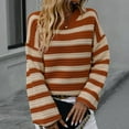 thumbnail image 4 of zaveiop Women's Striped Long Sleeved Knitted Sweater, Striped Round Neck Pullover Sweater, Casual Commuting top (Z-Orange, XL), 4 of 9
