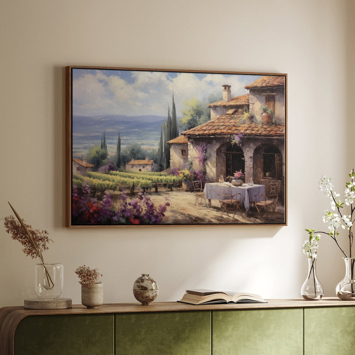 Vintage Landscape-CCLIII By Wexford Home Framed in Walnut Wood Gallery Wrapped Canvas 27 in. x 41 in.