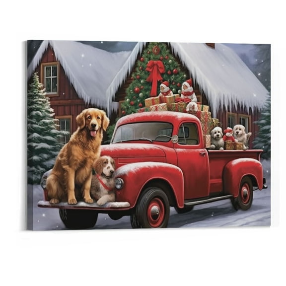 Shiartex Christmas Decor Farmhouse Truck Canvas Prints Wall Art 20x16in