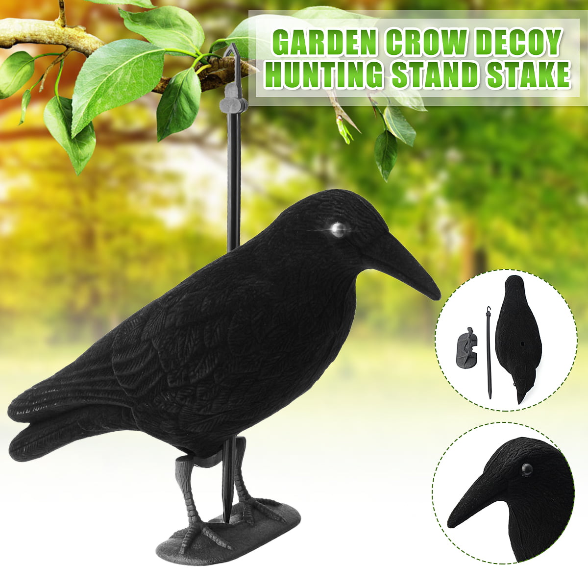 4x Garden Realistic Full Body Flocked Crow Decoy Hunting Shooting W/Feet & Stake 