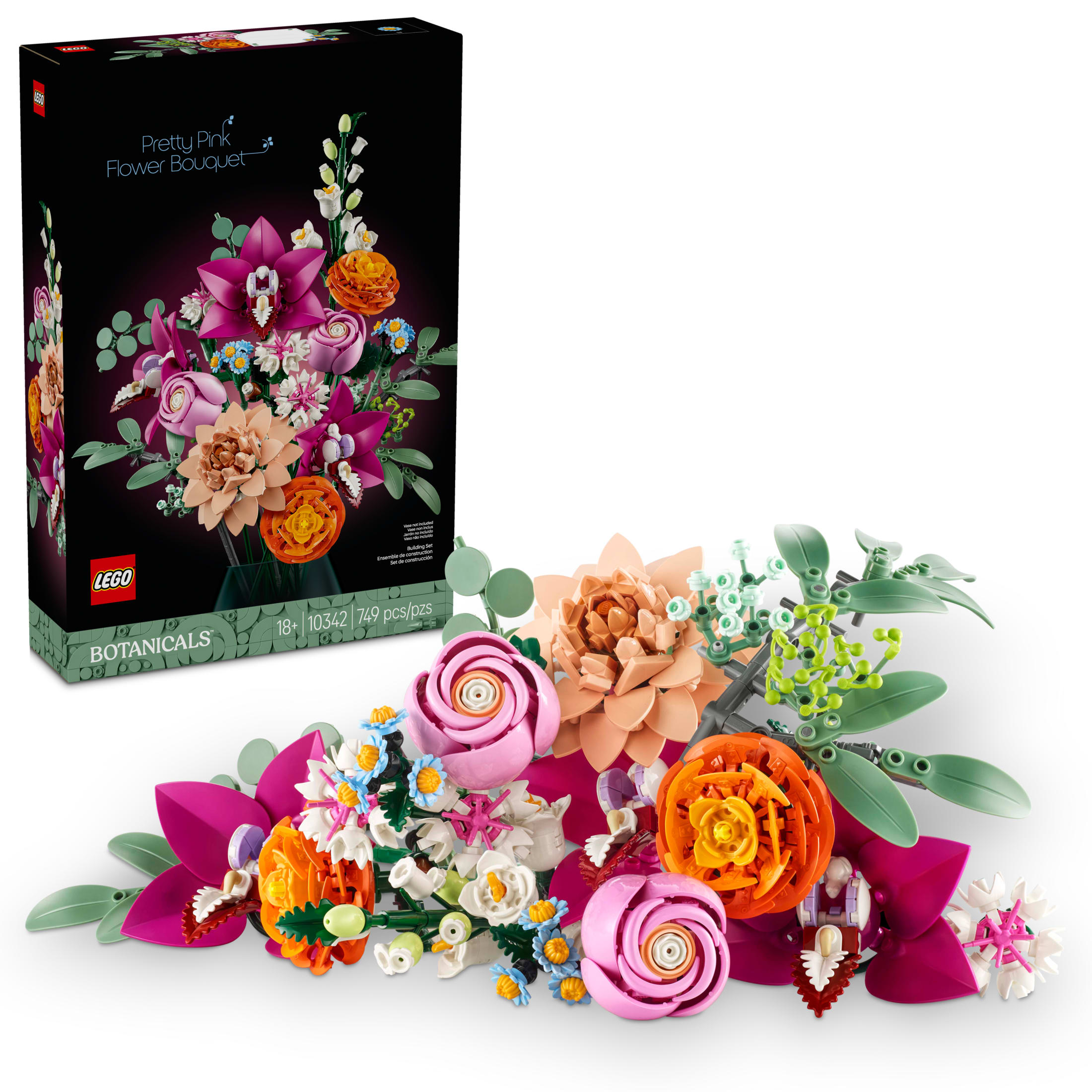 LEGO Botanicals Pretty Pink Flower Bouquet Building Set for Adults - Artificial Flowers for Decor or Table Display - Gift for Birthdays - 10342