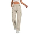 thumbnail image 3 of ClodeEU Women's Work Pants With Pockets,Relaxed Fit Straight Leg Cargo Casual Trousers with Multi Pockets Beige,Womens Plus L, 3 of 9