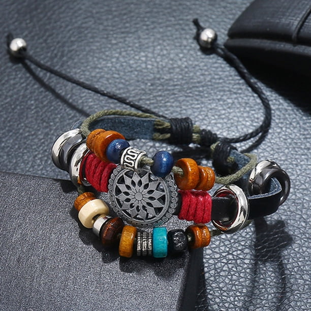 Pulsera para mujer, regalo para mujer, pulsera de cuero tejida a mano de varias capas, elegante conjunto de joyas, pulsera para hombre y mujer.