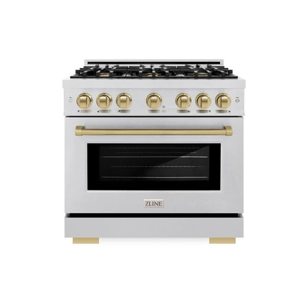 ZLINE Autograph Edition 36 in. 5.2 cu. ft. Dual Fuel Range with 6 Burner Gas Cooktop and Electric Convection Oven in DuraSnow Stainless Steel with Champagne Bronze Accents (HDRSZ-36-CB)