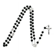 AOOOWER Black Glass Cross Religious Necklace Catholic Rosary Necklace Church Souvenirs