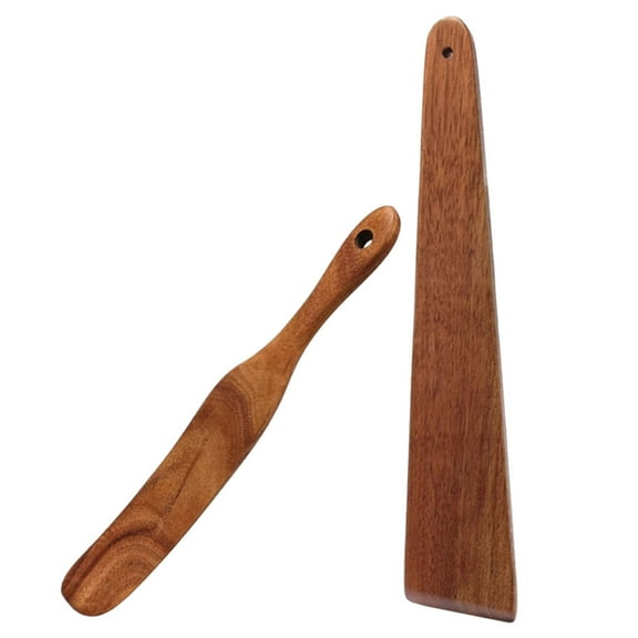 Hemoton 2Pcs Small Wood Flipper Egg Scraper Flat Wooden Turner Multipurpose Wood Cooking Utensil Spatulas For Flipping Serving Scraping Turning Brown