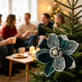 thumbnail image 5 of 1 Pcs Glitter Velvet Christmas Poinsettia Flower,7.87 inch Artificial Velvet Magnolia Flower,Christmas Tree Decoration,Sequined Velvet Poinsettia Flower for Home Table Decorations,Z1-Green, 5 of 5