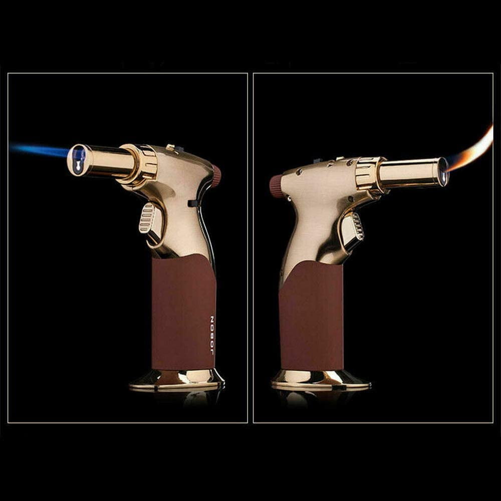 Piioket Windproof Jet Torch Flame Lighter Refillable Butane Gas Adjustable Jet & Normal Fire Cigar Cigarette Lighter - Gold