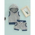 thumbnail image 2 of aturustex Newborn Infant Boy Summer Outfits Striped Print Sleeveless Hoodie Sweatshirt Tops Elastic Drawstring Shorts 2Pcs Sets, 2 of 7