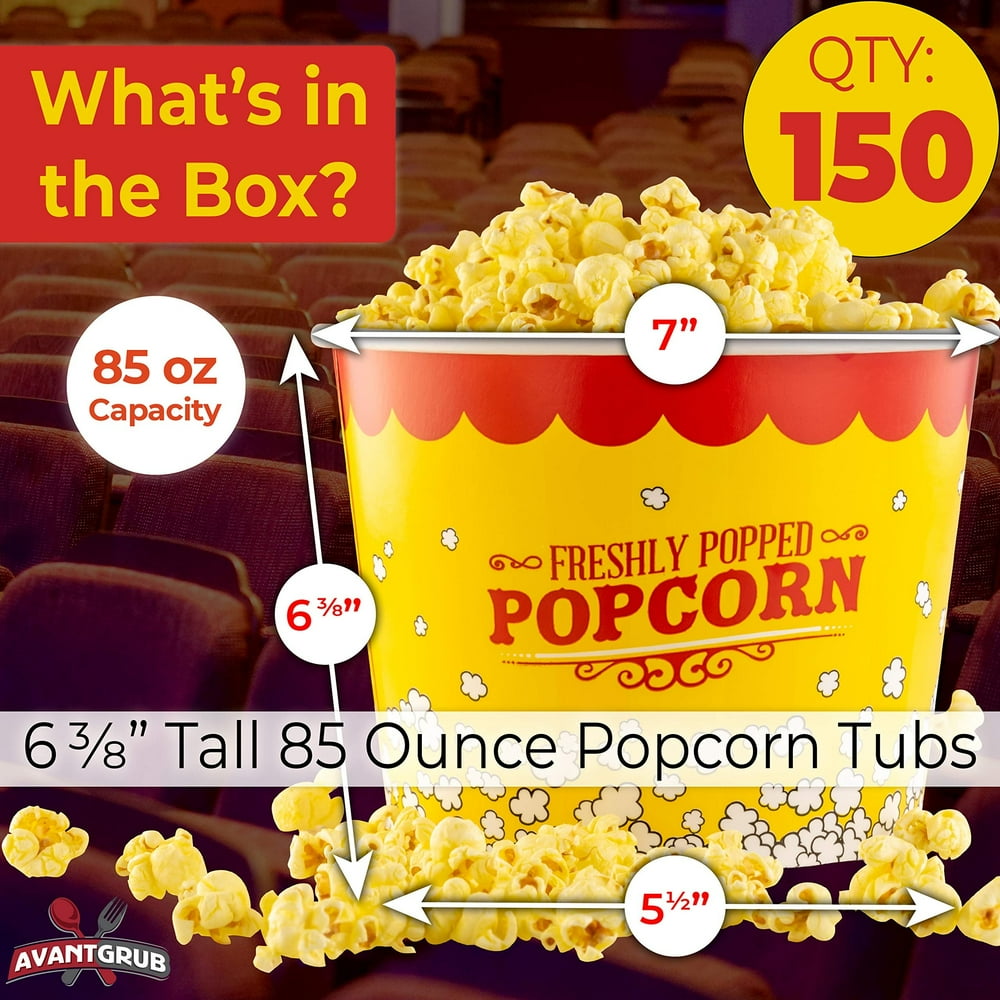 Premium LeakFree 85 Oz Disposable Popcorn Tub 150pk By Avant Grub