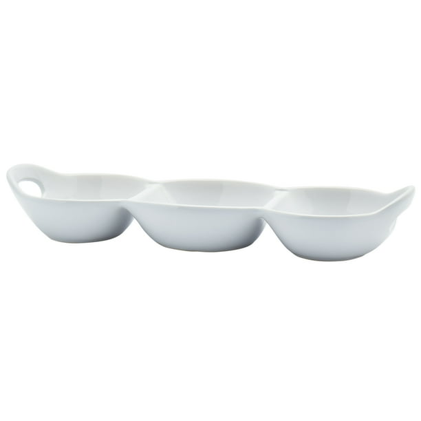 Gallery 17" White Porcelain 3 Compartment Tray, Set of 2