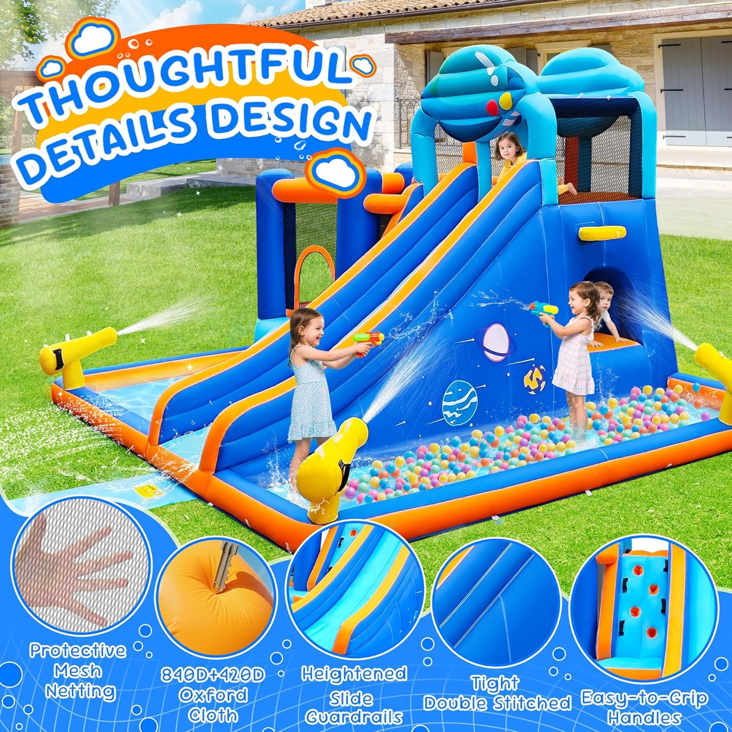Cuoote Inflatable Water Slide for Kids, 2 Min Blow Up 10 in 1 Giant Water Park for Backyard Outdoor with Large Slide, Pool, Tunnel, Bounce House, Basketball Hoop, Climbing Wall, Air Blower