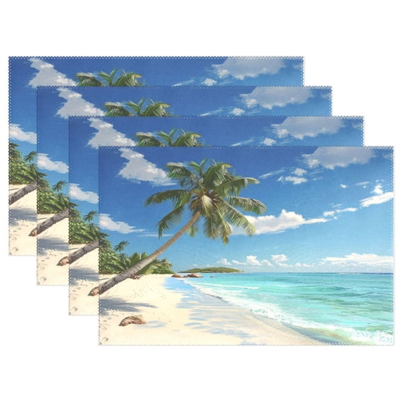 Ryvnso Placemats Set of 4 Summer Palm Tree Beach Dining Mats Heat-Resistant Non-Slip Washable Table Mat