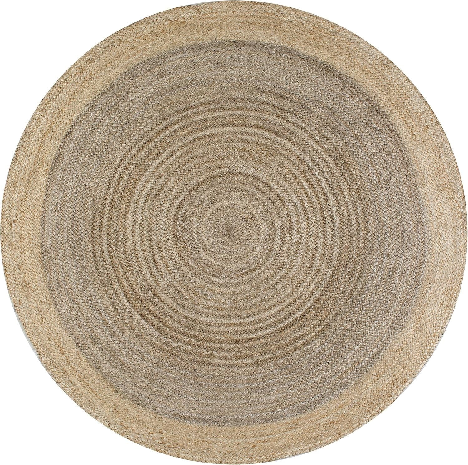 Indian Handmade Braided Inner Gray Jute with Natural Jute Border Design Area Rug 4 x 4 Feet Round (122 cm x 122 cm), Home Decor Rugs