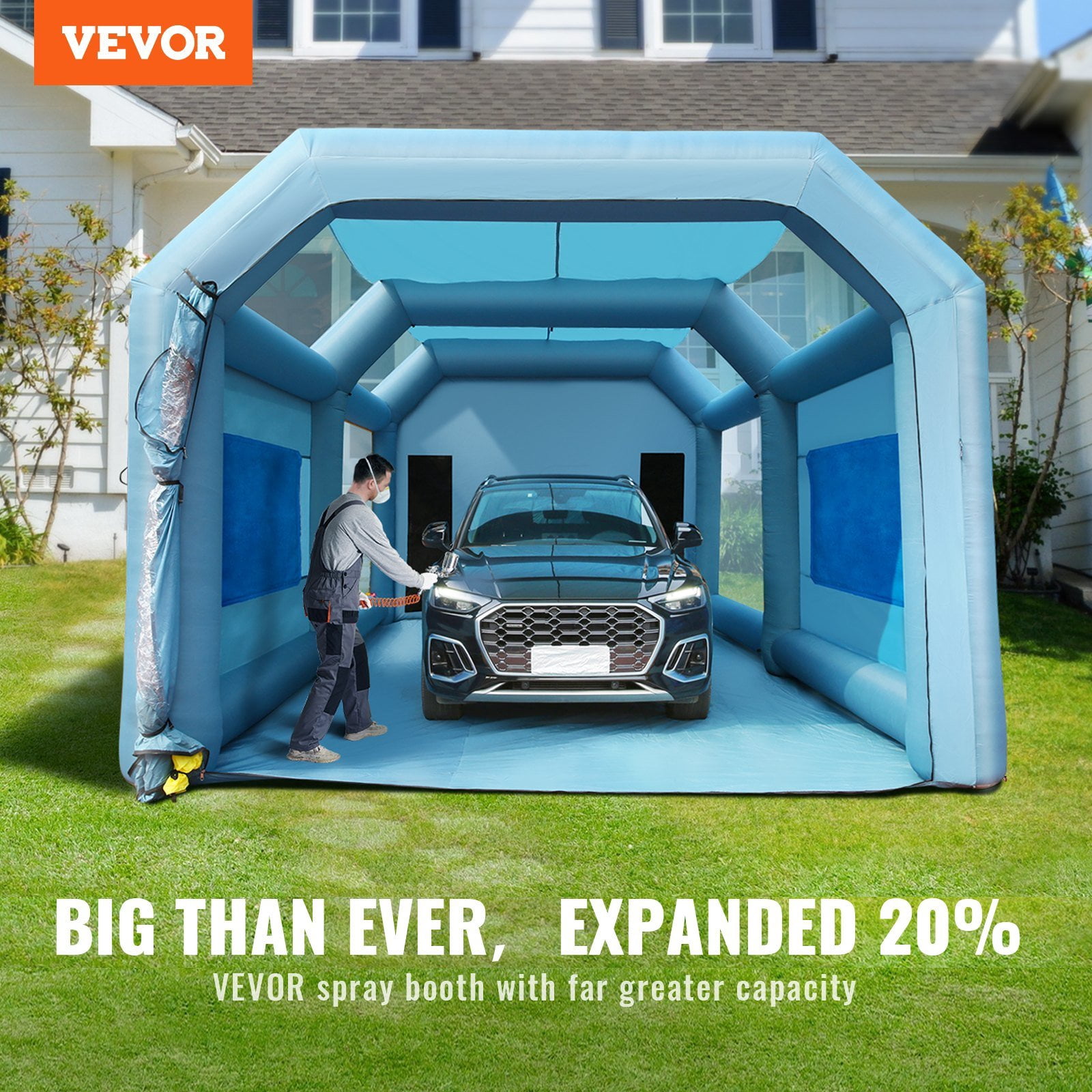 HCY Inflatable Paint Booth, 23x13x8.5ft Inflatable Spray Booth, High Powerful 480W+750W Blowers Spray Booth Tent, Car Paint Tent Air Filter System for Car Parking Tent Workstation Motorcycle Garage