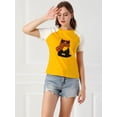 thumbnail image 2 of Camiseta Estampado de Gato Allegra K Manga Corta Informal Para Mujer Rojo Amarillo L, 2 of 6