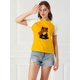 thumbnail image 2 of Camiseta Estampado de Gato Allegra K Manga Corta Informal Para Mujer Rojo Amarillo L, 2 of 6