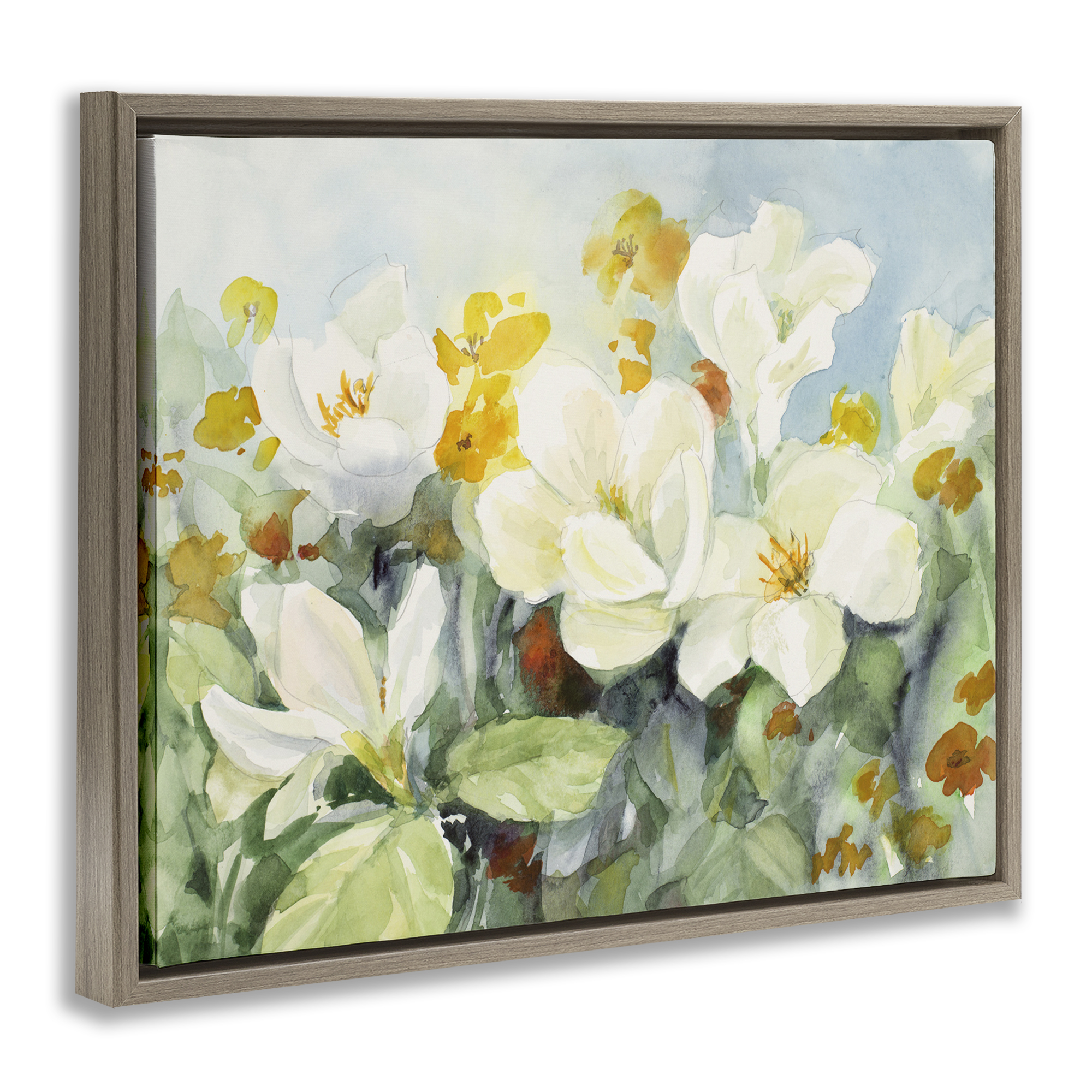 Stupell Industries Early Spring Meadow Botanical & Floral Painting Brown Floater Framed Art Print Wall Art, 21 x 17