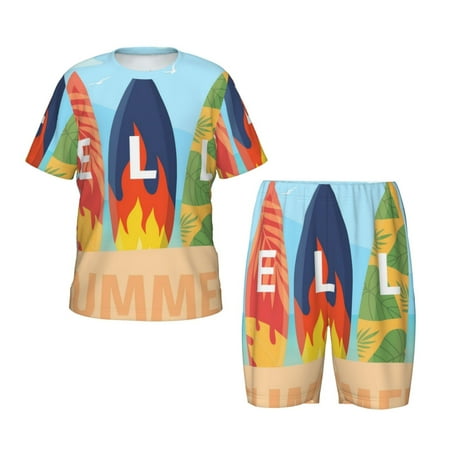 Luyuia Hello Summer3 Print Girls  2-Piece Tie-Dye Pajama Set  Cute Summer Loungewear with Shirt and Tank Shorts Nightwear-4X-Large